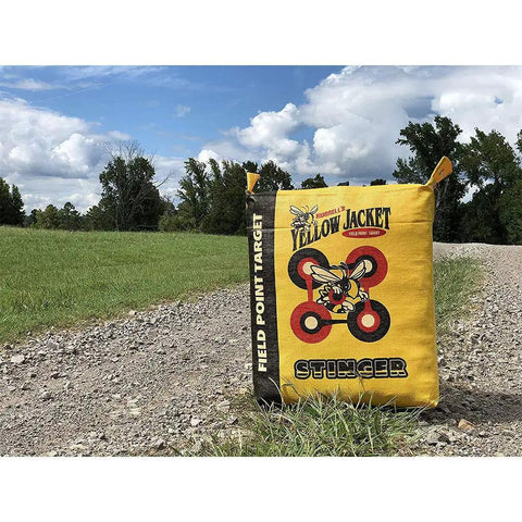 Yellow Jacket Stinger Field Point Archery Target Bag With Dual Sides And Ten Bullseyes portable on a gravel path