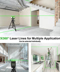 Pro Grade 12V Self Leveling Laser Level With Bluetooth Dual 360 Degree Green Beams for framing and leveling in a construction site.