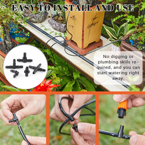 Easy installation of 240Pcs Barbed Connectors Drip Irrigation Fittings Kit For Sprinkler Systems With Tees, valves, hoses, and couplings