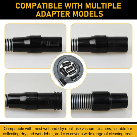 Four views of adapter models for 10ft Heavy Duty 1-7/8 Inch Wet Dry Vacuum Hose And Accessories Kit Compatible With Ridgid And Craftsman Vacs