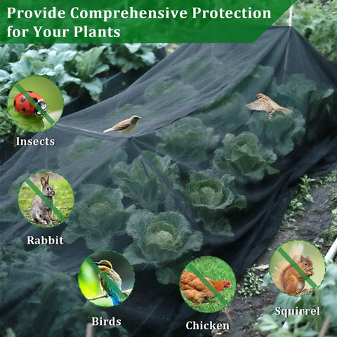 Two Pack Mosquito Netting For Patio And Garden Black 10 X 16.5 Ft Poly Mesh Screen Protecting Vegetables from Pests