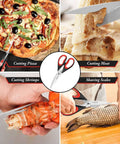 Heavy Duty Kitchen Scissors Set Eight And A Half Inch Two Pack Stainless Steel Shears cutting pizza, meat, shrimp, and fish scales