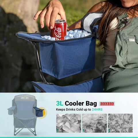 Close-up of 3L cooler bag on Camping Chair With Canopy Shade For Outdoor Adventures, Oversized 330Lbs Heavy Duty Folding Beach Chair