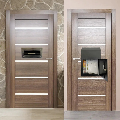 Rock Solid Through Door Drop Box With A Smooth Combo Lock And Rear Access Door installed in a wooden door for secure document drop-off.