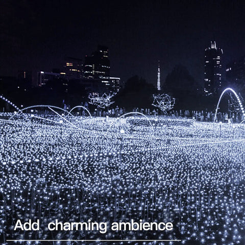 66Ft 200 LED Outdoor String Lights With Battery Pack And Remote Waterproof Fairy Lights lit in urban park
