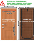 Dimension chart showing a door with Heavy Duty Pet Screen Door For Door Openings Up To 30 By 80 Inches Cat Proof Mesh With Zipper Closure