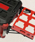 Foldable Side Mount Rack For Milwaukee Packout System, Heavy Duty Side Storage Organizer For Wall Or Floor Mount, 100 Lb Capacity Toolbox Accessory, Red, Keeps Tools Within Reach And Tidy On Job Site, shown attached to Packout box