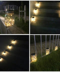 Dope Solar Mason Jar Lights 4 Pack With 30 LEDs Waterproof Fairy String Lights illuminating outdoor path and steps.