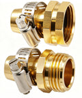Aluminum Garden Hose Repair Kit with Clamps, Set of 3 Female and 3 Male Connectors for 3/4 and 5/8 Inch Hoses, Brass Color