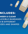 Go To Adhesive Bandages Variety Pack For Minor Cuts Scrapes And Burns, 5 sizes shown on blue background