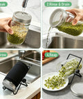 Straight Up Premium 304 Stainless Steel Sprouting Lid For Mason Jars in use for soaking, rinsing, sprouting, and harvesting seeds.