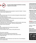 Label of Bluefire propane cylinder, safety instructions and details for pack of four one pound propane gas cylinders for welding brazing soldering