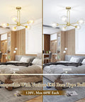 Gold Globe Giant Pendant Chandelier 5 Light Sputnik Ceiling Fixture With Dope Clear Glass Shades for modern bedroom