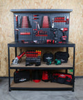 47 Inch Workbench With Pegboard And Double Storage Platform, Multipurpose Tool Organizer For Garage Workshop And Home Projects