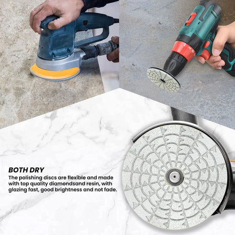 Four Step Quick Polish Diamond Pads Kit for Granite Concrete Quartz Marble countertops, 4-inch wet dry pads on tools