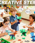 Children assembling Take Apart Dinosaur Toys For Kids Aged 3 To 8 STEM Construction Building Kit With Electric Drill.