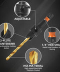YQANDL 12-pc HSS adjustable countersink drill bit set with magnetic extension and storage box front view