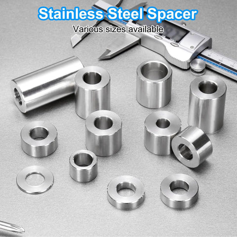 10 Pack Stainless Steel Spacers Half Inch Bore One Inch OD Quarter Inch Length for M12 Screws Bolts and Rods Plain Finish Built Tough Rust Resistant Round Metal Bushings for DIY Projects, assorted sizes with caliper