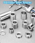 Rock Solid 304 Stainless Steel Spacers Set Of Two Hella Tough Heavy Duty Precision Bushings For M12 Screws, showing various sizes.