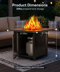 28 Inch Propane Fire Pit Table, 3 In 1 Outdoor Gas Fire Pit with lid and lava rock, 50,000 BTU steel fire pit on patio