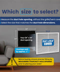 Diagram showing size selection guide for 24x24 Inch Air Return Vent Cover Decorative Aluminum Grille For Ceiling Or Wall, Rustproof And Built To Last, Easy Install For Home HVAC, Wide Face Measures 25.6x25.6 Inches, No Moving Parts For Quiet Airflow.