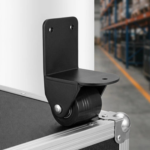 Rigid L Shape Plate Mount Casters for Tool Box and Workbench, non swivel design, heavy duty PVC rubber wheels, mounted on corner