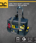 Roller Tool Bag With Lighted Handle 17 Inch TechGear L258 Rolling Tool Carrier With LED Illumination, front view with tools visible.