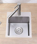 Drop In Bar Sink For RV Kitchen 15x15 Topmount Wet Bar, Single Bowl, Handcrafted 18 Gauge SUS304 Stainless Steel With Brushed Nickel Finish