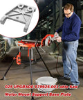 Man using power tool beside Upgrade Heavy Duty Table Saw Motor Mount Base with Easy Install for Ridgid and Craftsman Saws.