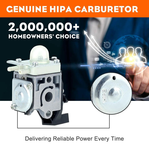 Echo SRM 225 Carburetor Replacement For Trimmer Weedeater Fits SRM 225 GT225 PAS 225 PE225 SHC225 PPF225 A021001692 RB K93 Zama Replacement Carburetor Easy Plug And Play Install image showing genuine HIPA carburetor product with metallic finish and installation features.