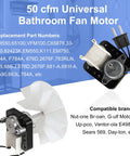 Universal Bathroom Exhaust Fan Motor Replacement Kit SM550 for 50 CFM 120V 3000 RPM with blower wheel, components shown