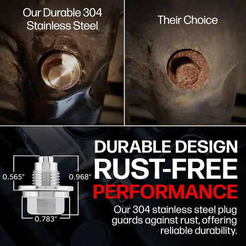 Comparison of new and old oil drain plugs, highlighting the durability of the Magnetic Engine Oil Drain Plug M12 X 1.25MM Stainless Steel.