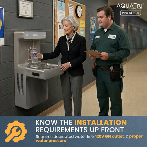 Wall Mounted Water Dispenser With Touch Free Sensor High Capacity 9.5 GPH Cooling Filter Monitor in a school setting