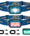 Two Pack Rechargeable Headlamp Set With White Red Green Lights Memory Mode And Five Modes 120 Degree Adjustable Beam built for tasks