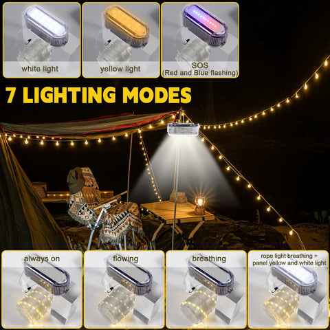 All In One Camping String Light Rope 21 Ft Waterproof LED 3000LM USB Rechargeable With Power Bank, 7 Lighting Modes pictured