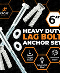 Heavy Duty Concrete Anchor Kit For Parking Lots And Driveways With 6 Inch Lag Bolts Lag Shields And Washers Galvanized Steel Four Sets Per Pack Ideal For Parking Curb Stops And Speed Bumps Tough As Nails product display