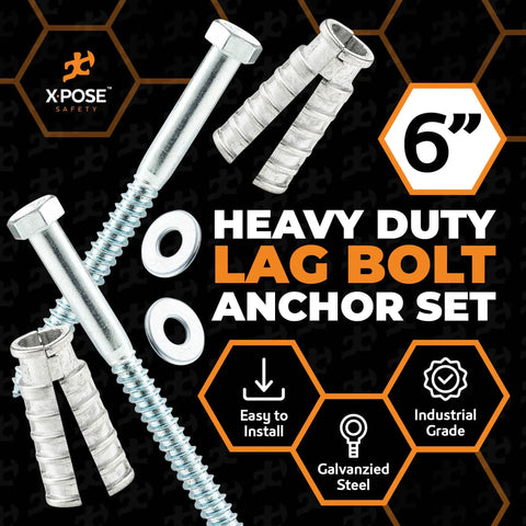 Heavy Duty Concrete Anchor Kit For Parking Lots And Driveways With 6 Inch Lag Bolts Lag Shields And Washers Galvanized Steel Four Sets Per Pack Ideal For Parking Curb Stops And Speed Bumps Tough As Nails product display