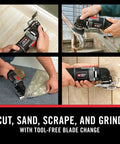 Person using 3 Amp Oscillating Multi Tool Kit With 52 Pieces, Variable Speed 10,000 To 22,000 OPM, Tool Free Blade Change