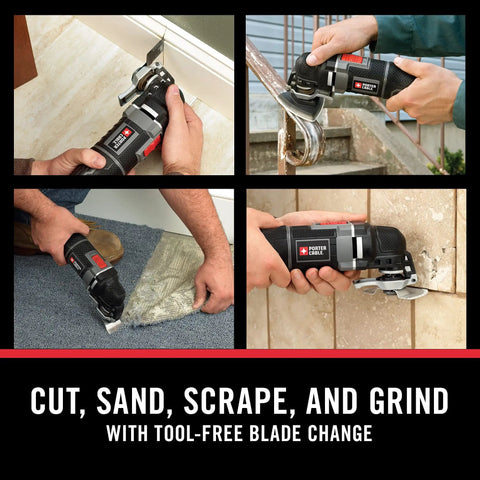 Person using 3 Amp Oscillating Multi Tool Kit With 52 Pieces, Variable Speed 10,000 To 22,000 OPM, Tool Free Blade Change