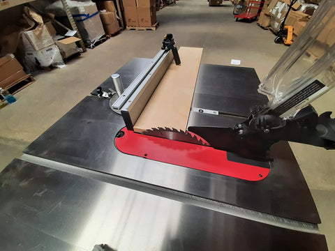 27 Position Precision Miter Gauge With 24 Inch Fence for table saws installed on workbench with saw blade visible