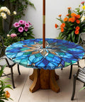 Mandala Round Outdoor Tablecloth With Umbrella Hole Zipper For 45 To 53 Inch Tables Waterproof Anti Wrinkle Durable Patio