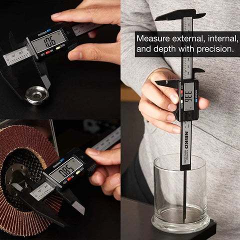 Six Inch Digital Caliper Handy Electronic Measuring Tool with Inch and Millimeter Modes showing internal and depth measurement