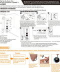 Installation instructions for Easy Fit Tub Drain Trim Kit with two-hole overflow faceplate, tap-to-open stopper, fine coarse thread details.