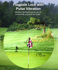 Golf Rangefinder With Pin Seeker And 6X Magnification, showing flag lock with pulse vibration on a golf course, 175 yards display