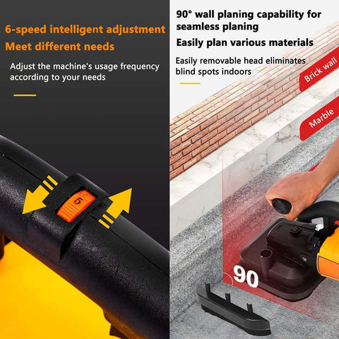 Beast Mode 4 Head Concrete Grinder And Surface Planer Kit With Industrial Diamond Wheels 3800W showing adjustable speed and 90° wall planing capability.