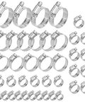 40 Piece Stainless Steel Hose Clamp Set With Adjustable Worm Gear Clamps For Fuel Lines Plumbing And Garden From One Quarter To One And One Half Inch Featuring Size Ranges 6 12mm 10 16mm 13 19mm 16 25mm 21 38mm displayed on surface