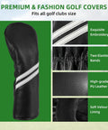 4 Piece Golf Head Cover Set For Drivers Fairway Woods And Hybrids With Interchangeable Tags Waterproof Black Protection No Hassle Universal 460cc Driver Fit Durable Plush Fur Easy On And Off For All Woods And Hybrids shown with premium PU leather, embroidery, and velour lining details.