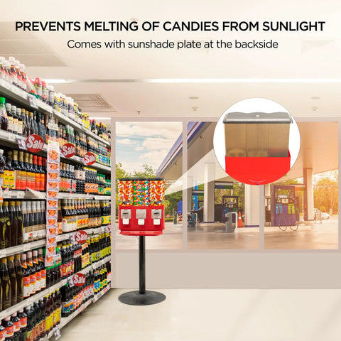 Commercial Candy Machine Dispenser Featuring Center Gumball Reel And Roomy Side Candy Bins Coin Operated Snack Stand With Foolproof Setup And Rock Solid Construction That Has Customers Totally Hooked On It