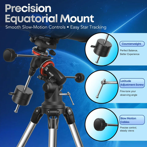 150mm Newtonian Telescope With Equatorial Mount For Beginners And Adults showcasing precision equatorial mount features.