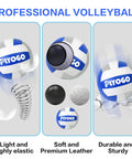 Professional volleyball with Piyogo branding, light elastic design, soft leather texture, and durable construction features.